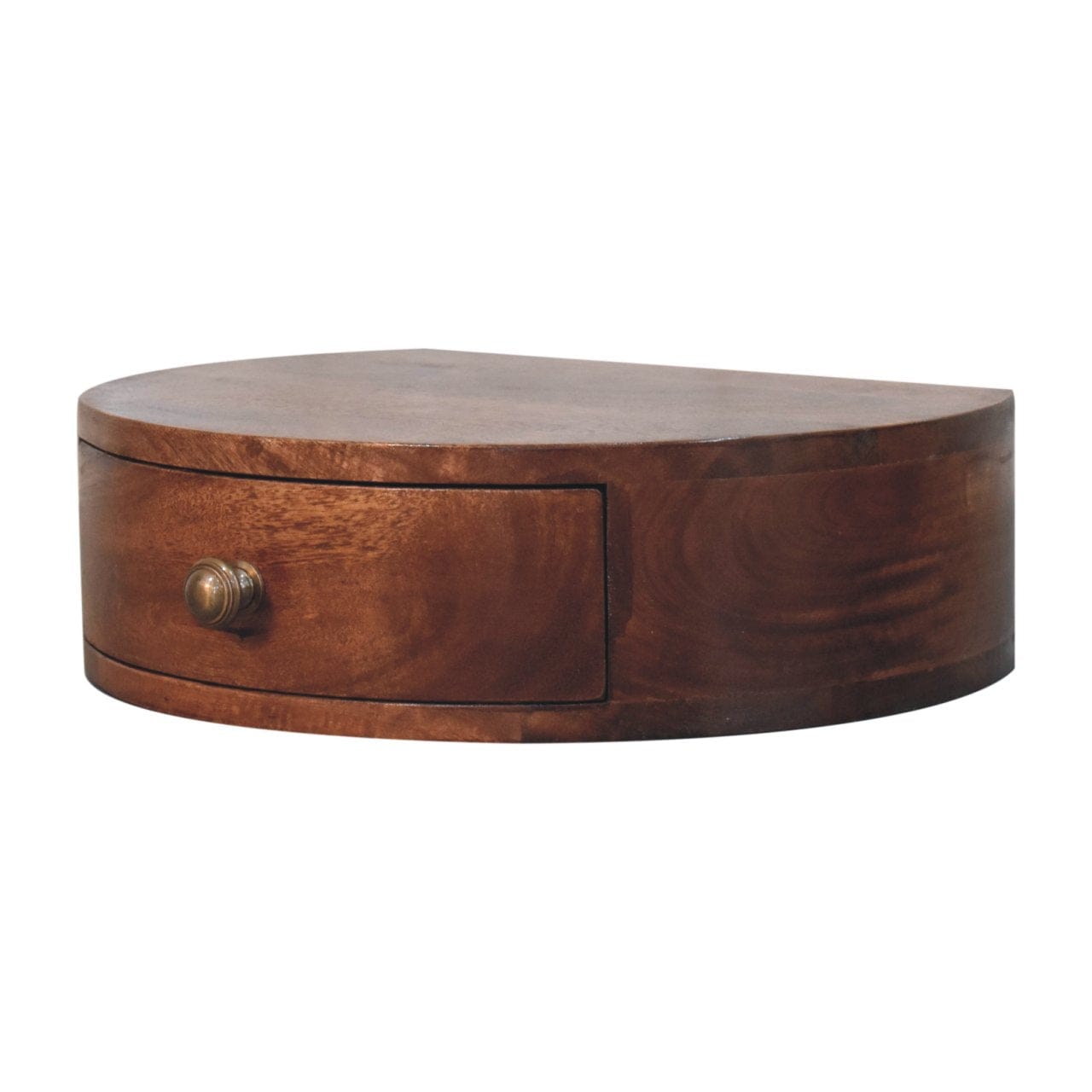 Honey Caramel Wall Mounted Rounded Nightstand - Solid Mango Wood Bedside Table for Bedroom - product view 2 showing...