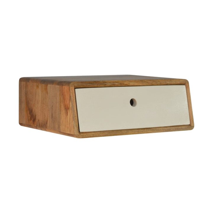 Inclined Floating Nightstand - Solid Mango Wood Bedside Table for Bedroom - main view showing handcrafted solid mango...