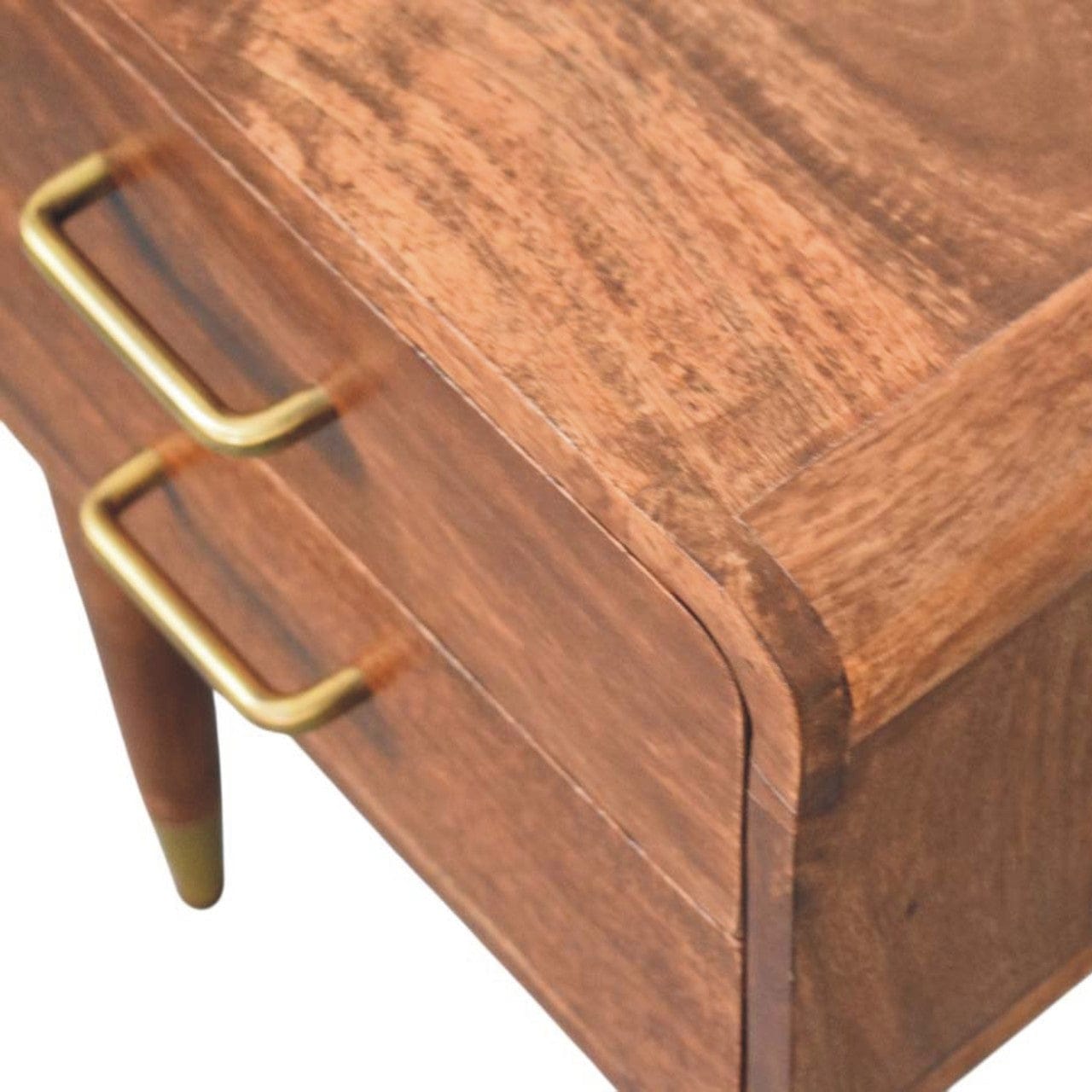 Mid-Century Modern 2-Drawer Nightstand - Solid Mango Wood Bedside Table for Bedroom - product view 5 showing handcrafted...
