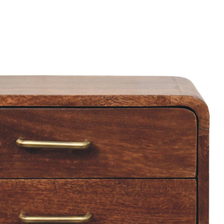 Mid-Century Modern 2-Drawer Nightstand - Solid Mango Wood Bedside Table for Bedroom - product view 4 showing handcrafted...