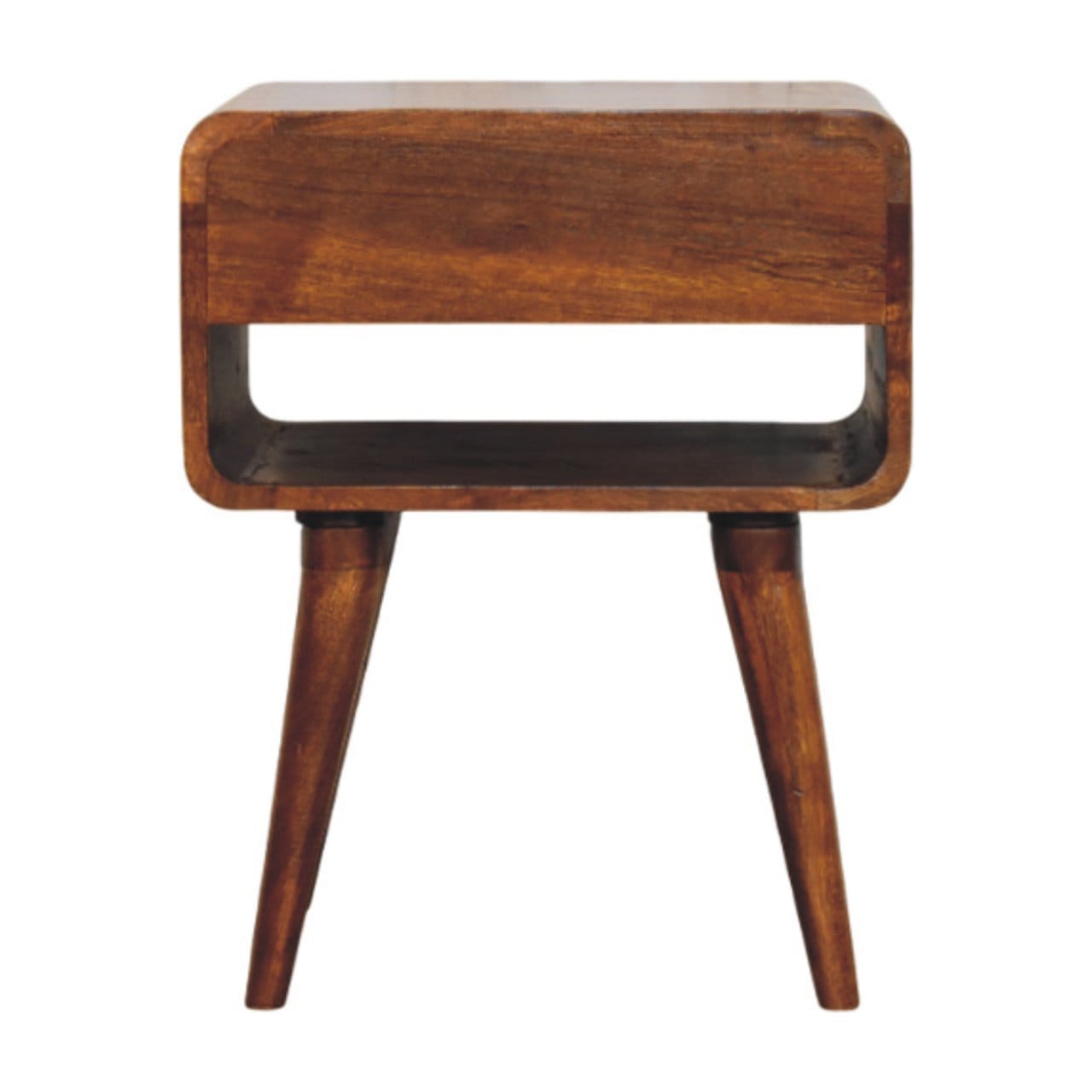 Mid-Century Modern Avora Chestnut Nightstand - Solid Mango Wood Bedside Table for Bedroom - product view 9 showing...