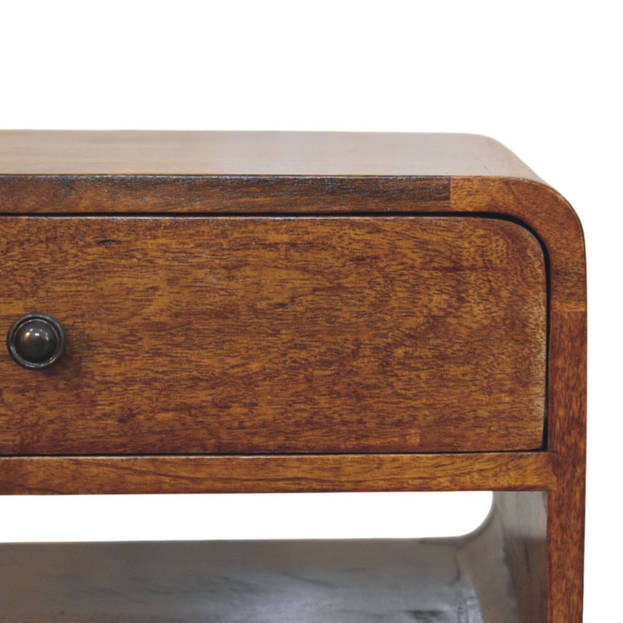 Mid-Century Modern Avora Chestnut Nightstand - Solid Mango Wood Bedside Table for Bedroom - product view 4 showing...