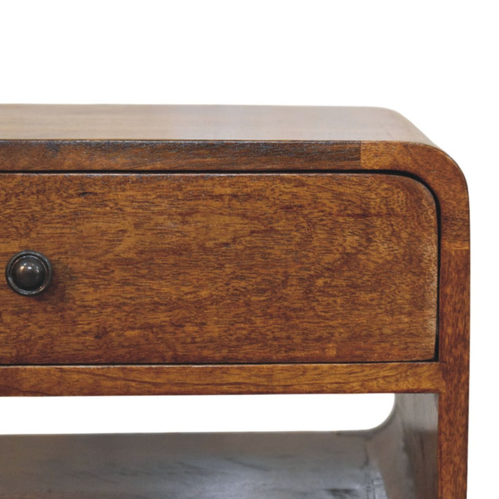 Mid-Century Modern Avora Chestnut Nightstand - Solid Mango Wood Bedside Table for Bedroom - product view 4 showing...
