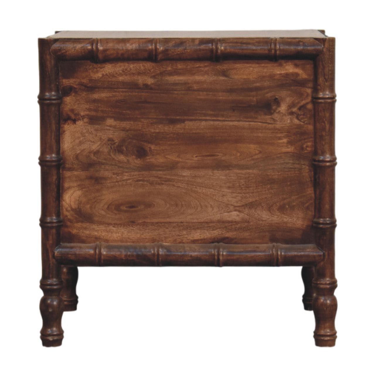 Farmhouse Bamboo Frame Nightstand - Solid Mango Wood Bedside Table for Bedroom - product view 9 showing handcrafted solid...