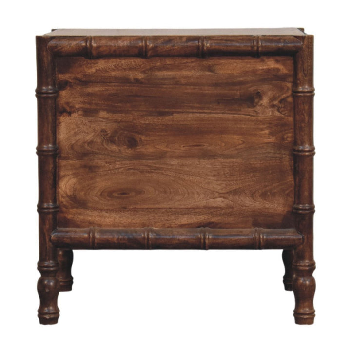 Farmhouse Bamboo Frame Nightstand - Solid Mango Wood Bedside Table for Bedroom - product view 9 showing handcrafted solid...