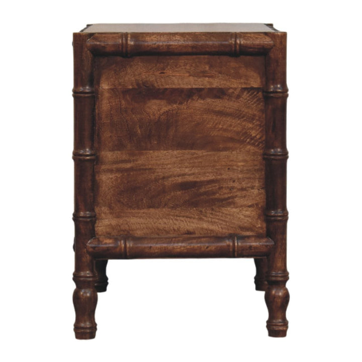 Farmhouse Bamboo Frame Nightstand - Solid Mango Wood Bedside Table for Bedroom - product view 8 showing handcrafted solid...