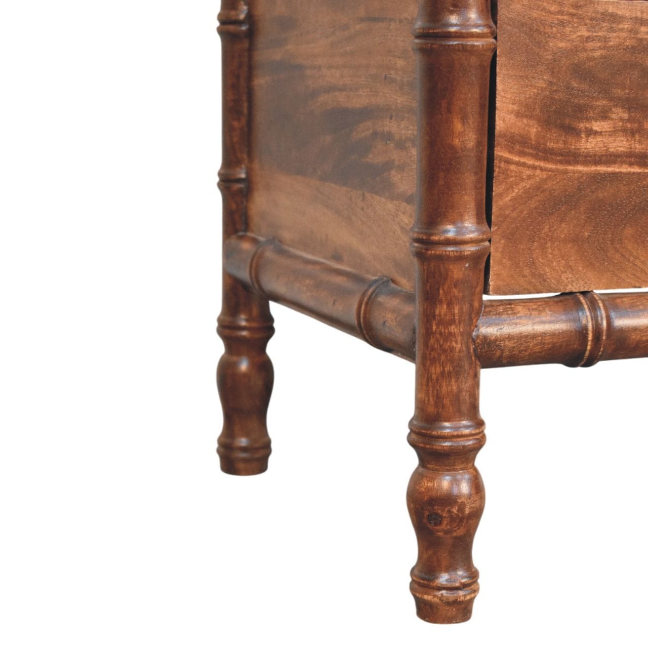 Farmhouse Bamboo Frame Nightstand - Solid Mango Wood Bedside Table for Bedroom - product view 7 showing handcrafted solid...