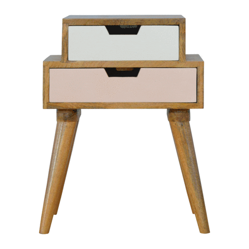 Mid-Century Modern Blush Pink and White Multi Nightstand - Solid Mango Wood Bedside Table for Bedroom - product view 8...