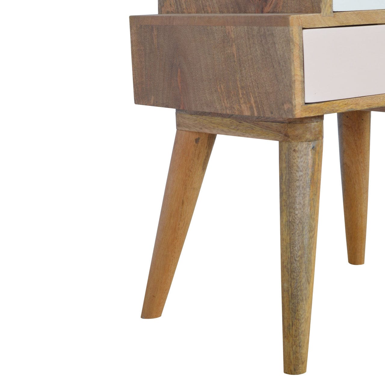 Mid-Century Modern Blush Pink and White Multi Nightstand - Solid Mango Wood Bedside Table for Bedroom - product view 3...