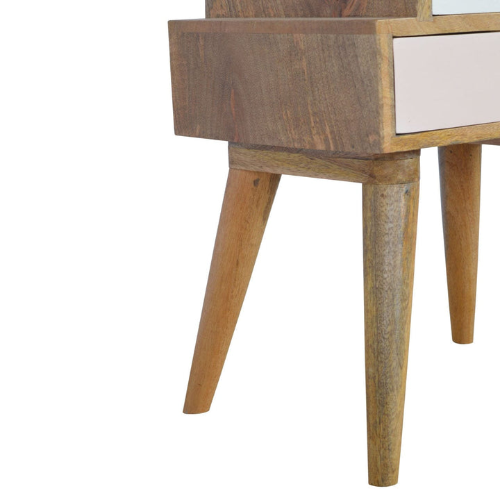 Mid-Century Modern Blush Pink and White Multi Nightstand - Solid Mango Wood Bedside Table for Bedroom - product view 3...