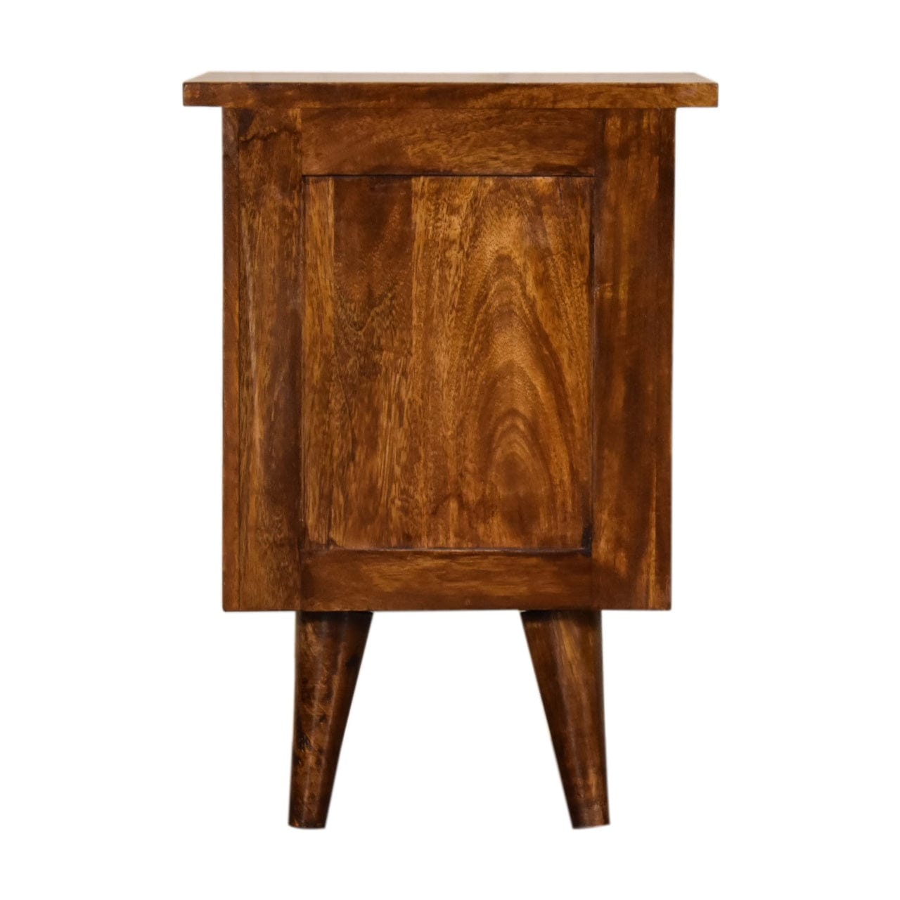 Mid-Century Modern Chestnut Nightstand - Solid Mango Wood Bedside Table for Bedroom - product view 9 showing handcrafted...