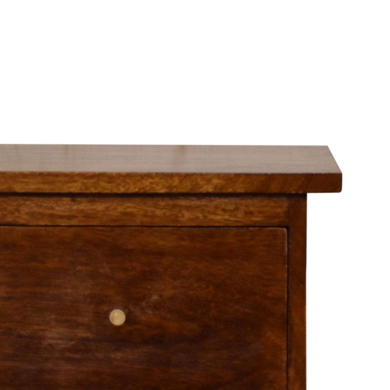 Mid-Century Modern Chestnut Nightstand - Solid Mango Wood Bedside Table for Bedroom - product view 5 showing handcrafted...