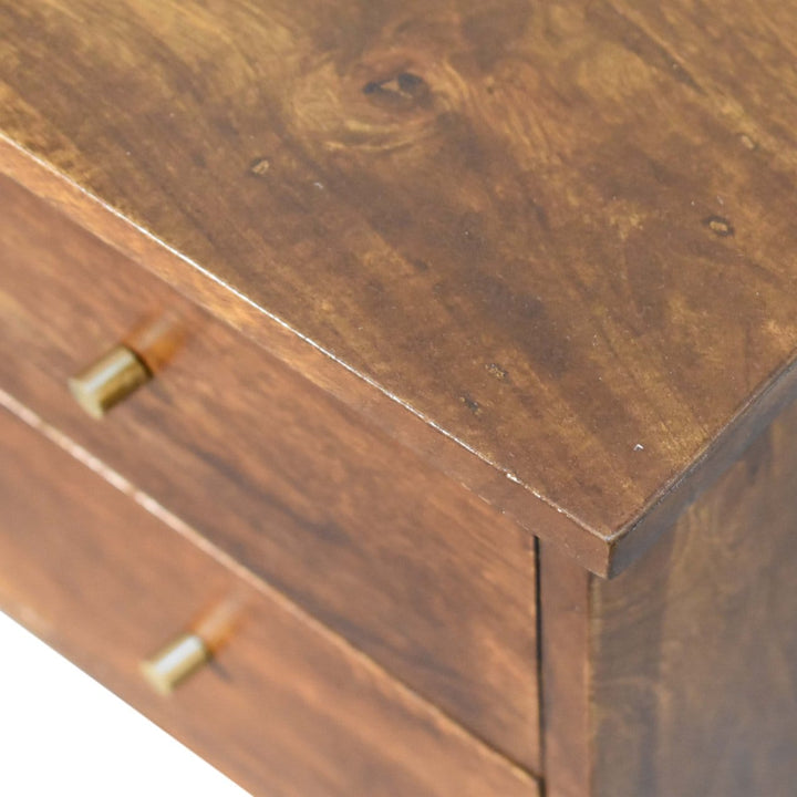 Mid-Century Modern Chestnut Nightstand - Solid Mango Wood Bedside Table for Bedroom - product view 4 showing handcrafted...