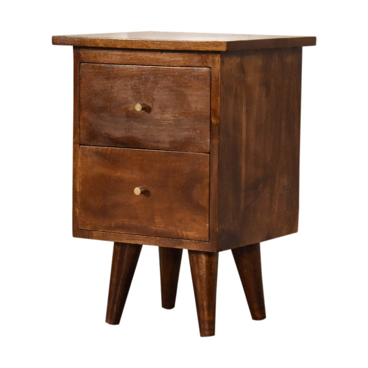 Mid-Century Modern Chestnut Nightstand - Solid Mango Wood Bedside Table for Bedroom - product view 3 showing handcrafted...