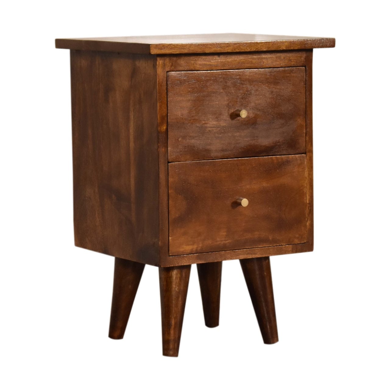 Mid-Century Modern Chestnut Nightstand - Solid Mango Wood Bedside Table for Bedroom - product view 2 showing handcrafted...