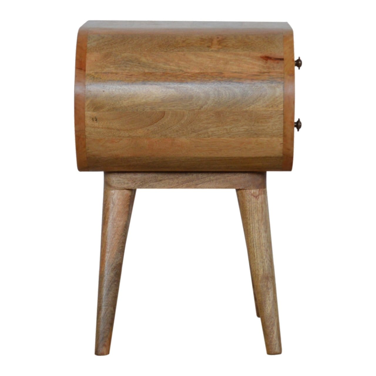 Mid-Century Modern Circular Nightstand - Solid Mango Wood Bedside Table for Bedroom - product view 7 showing handcrafted...