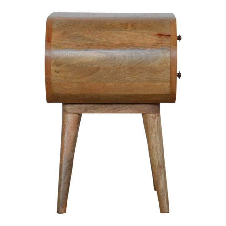 Mid-Century Modern Circular Nightstand - Solid Mango Wood Bedside Table for Bedroom - product view 7 showing handcrafted...