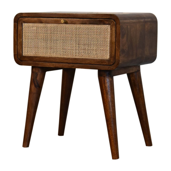 Mid-Century Modern Close-knit Chestnut Nightstand - Solid Mango Wood Bedside Table for Bedroom - product view 3 showing...