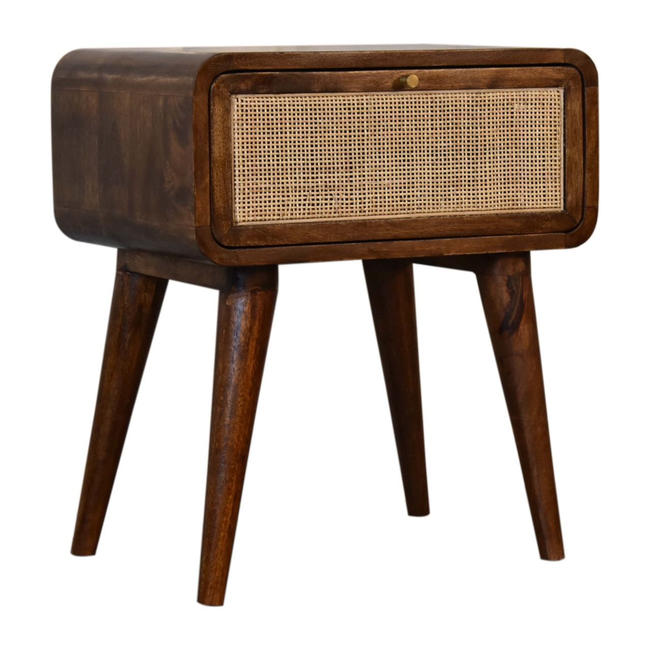 Mid-Century Modern Close-knit Chestnut Nightstand - Solid Mango Wood Bedside Table for Bedroom - product view 2 showing...