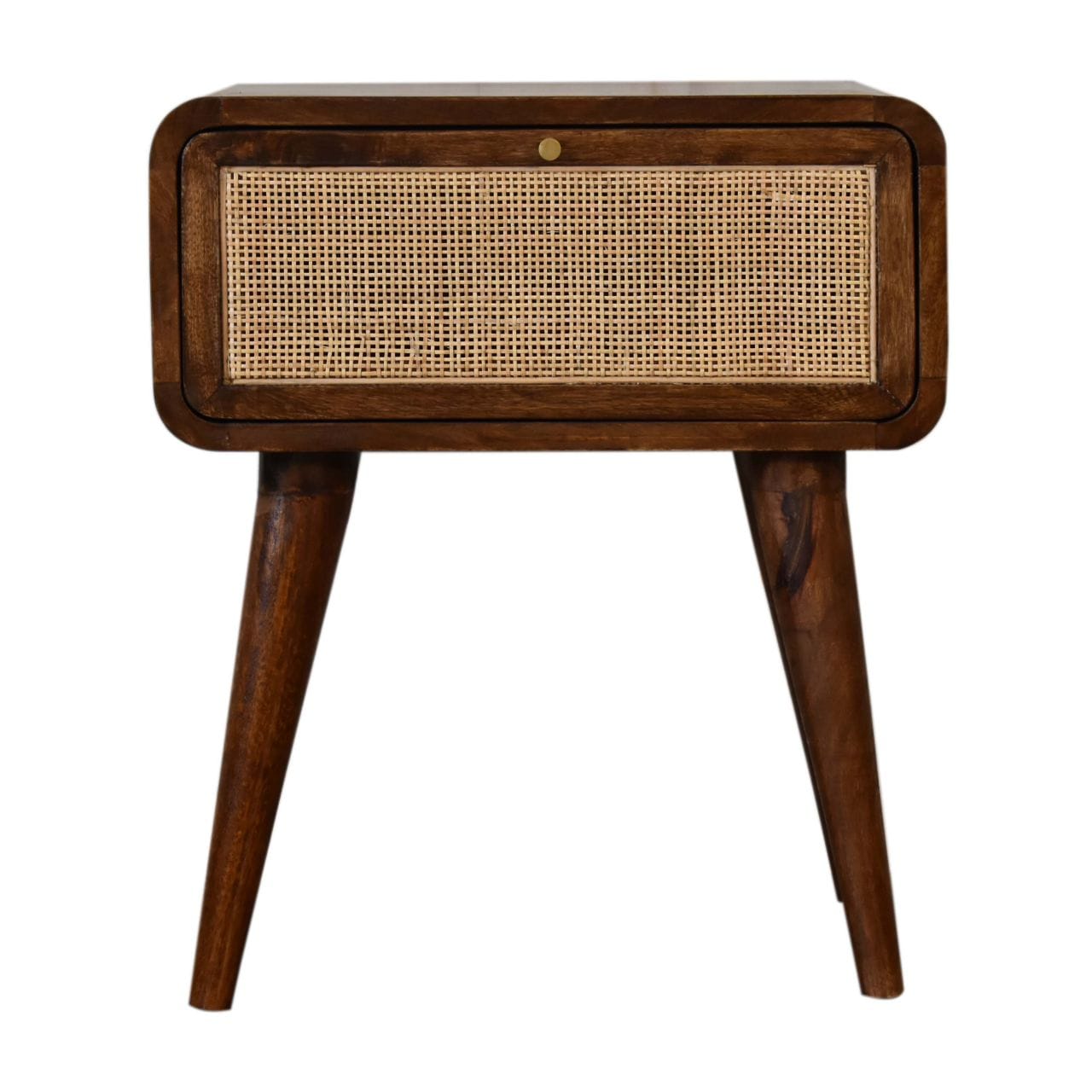 Mid-Century Modern Close-knit Chestnut Nightstand - Solid Mango Wood Bedside Table for Bedroom - main view showing...