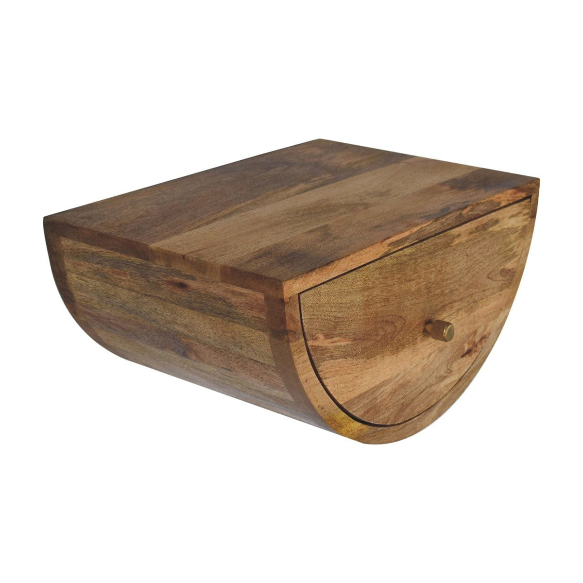 Farmhouse Crescent Floating Nightstand - Solid Mango Wood Bedside Table for Bedroom - product view 4 showing handcrafted...