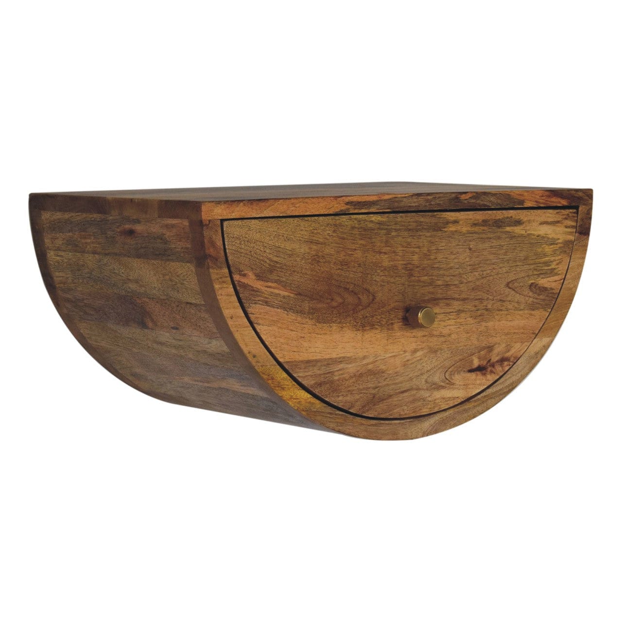 Farmhouse Crescent Floating Nightstand - Solid Mango Wood Bedside Table for Bedroom - product view 2 showing handcrafted...