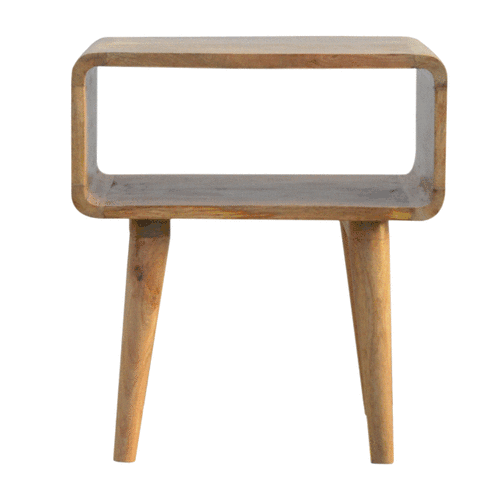 Mid-Century Modern Curved Open Nightstand - Solid Mango Wood Bedside Table for Bedroom - product view 9 showing...