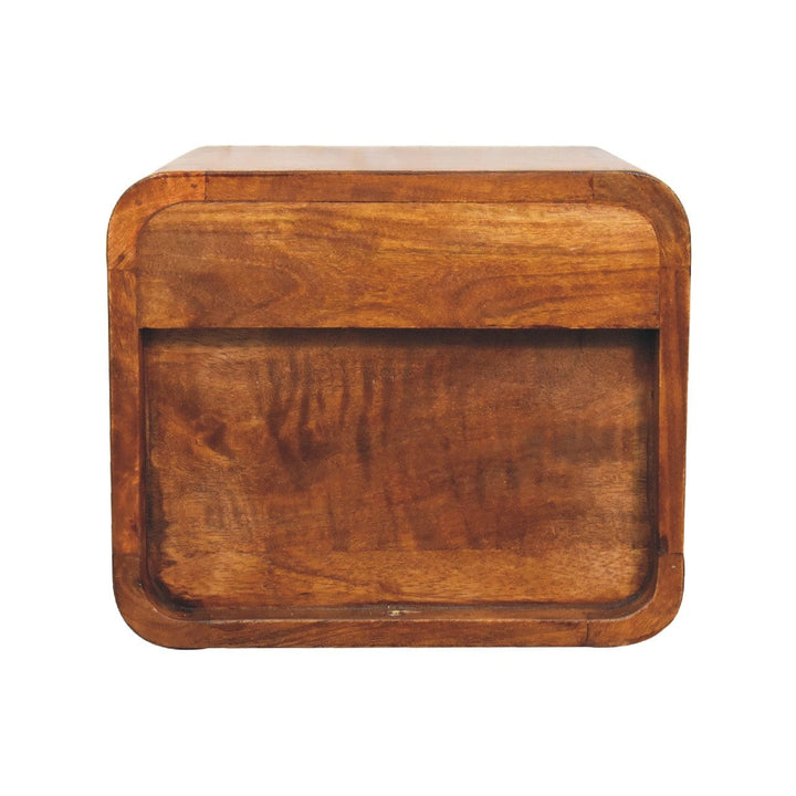 Mid-Century Modern Floating Mini Chestnut Nightstand - Solid Mango Wood Bedside Table for Bedroom - product view 9...