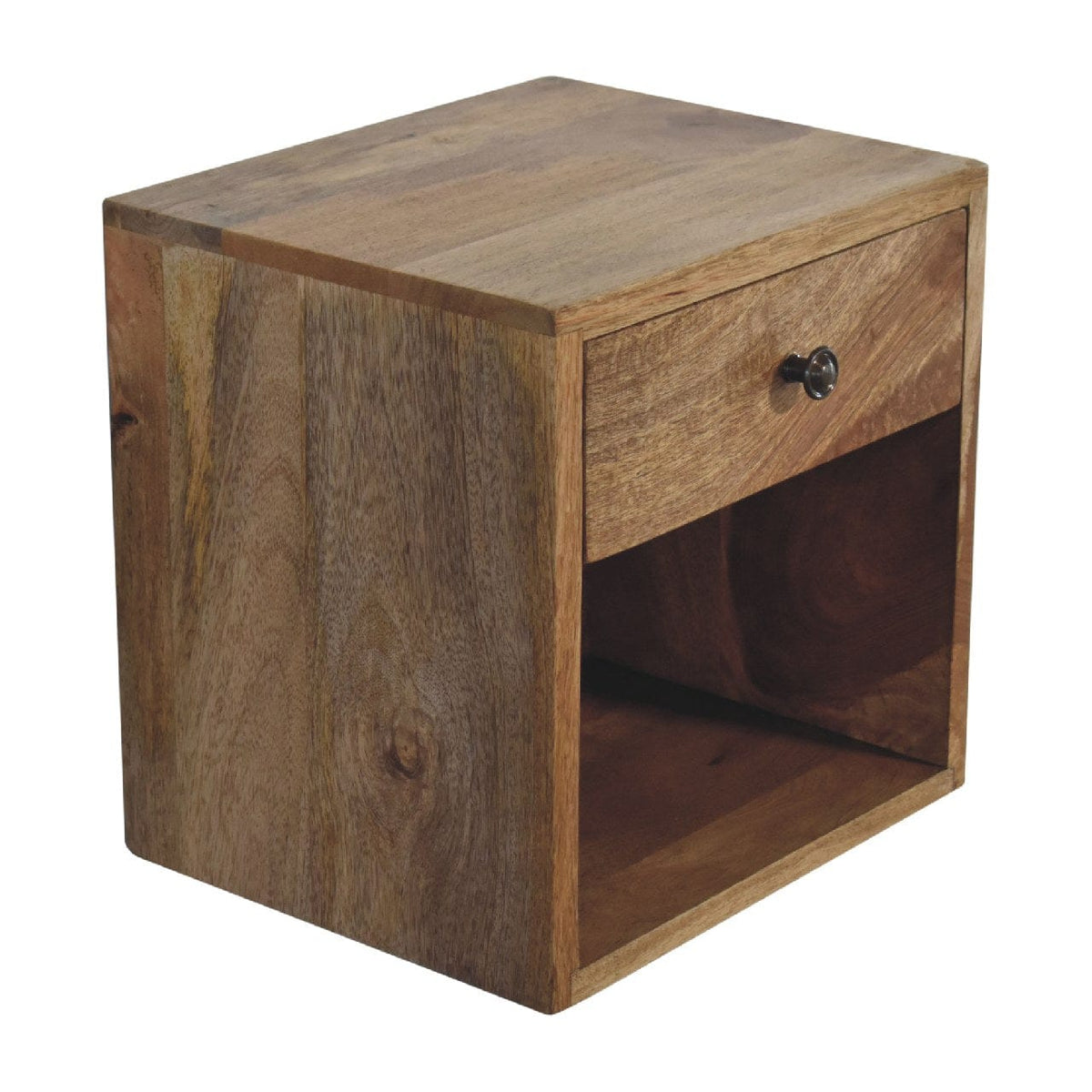 Rustic Floating Mini Classic Nightstand - Solid Mango Wood Bedside Table for Bedroom - product view 6 showing handcrafted...