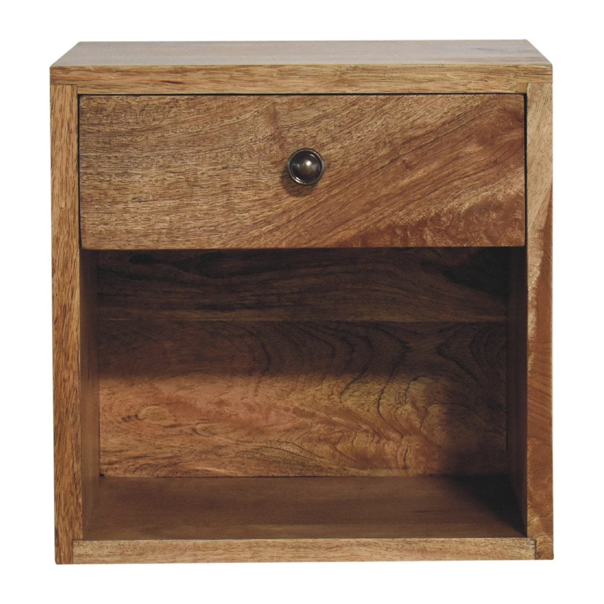 Rustic Floating Mini Classic Nightstand - Solid Mango Wood Bedside Table for Bedroom - product view 2 showing handcrafted...