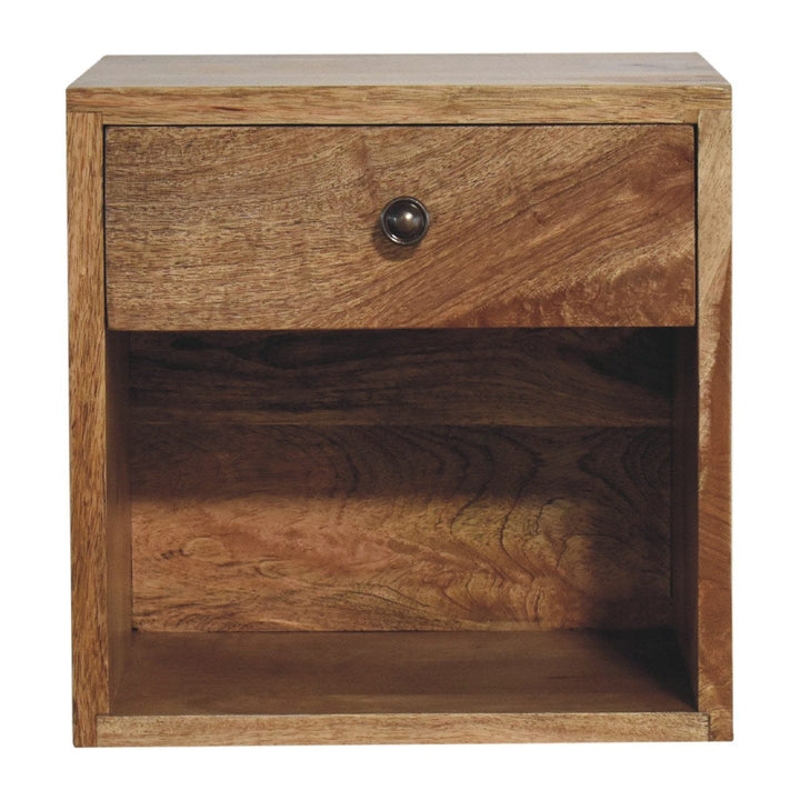 Rustic Floating Mini Classic Nightstand - Solid Mango Wood Bedside Table for Bedroom - product view 2 showing handcrafted...