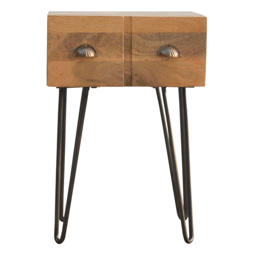 Mid-Century Modern Iron Base Nightstand - Solid Mango Wood Bedside Table for Bedroom - product view 8 showing handcrafted...