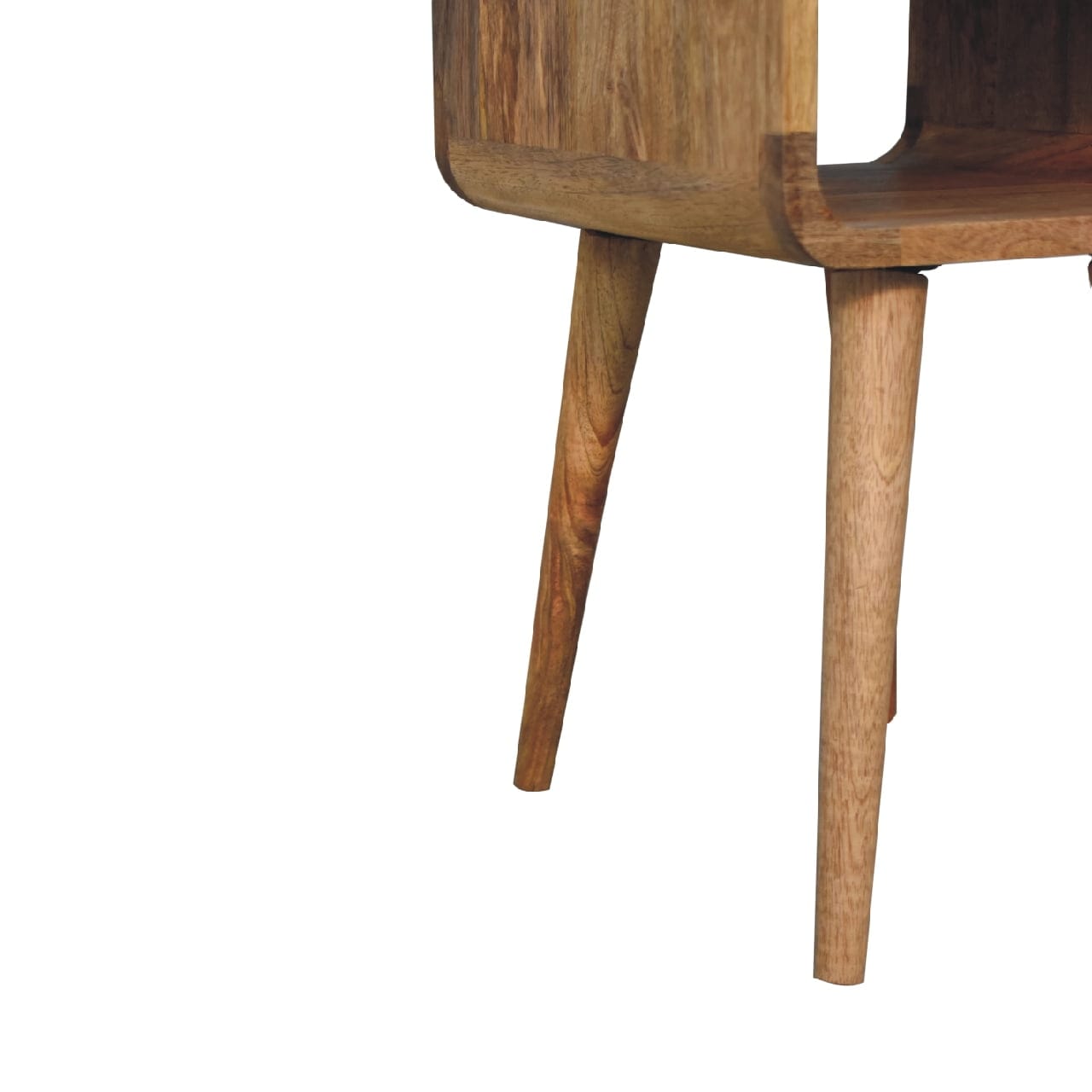 Mid-Century Modern Mini Oak-ish Curve Lower Nightstand - Solid Mango Wood Bedside Table for Bedroom - product view 8...