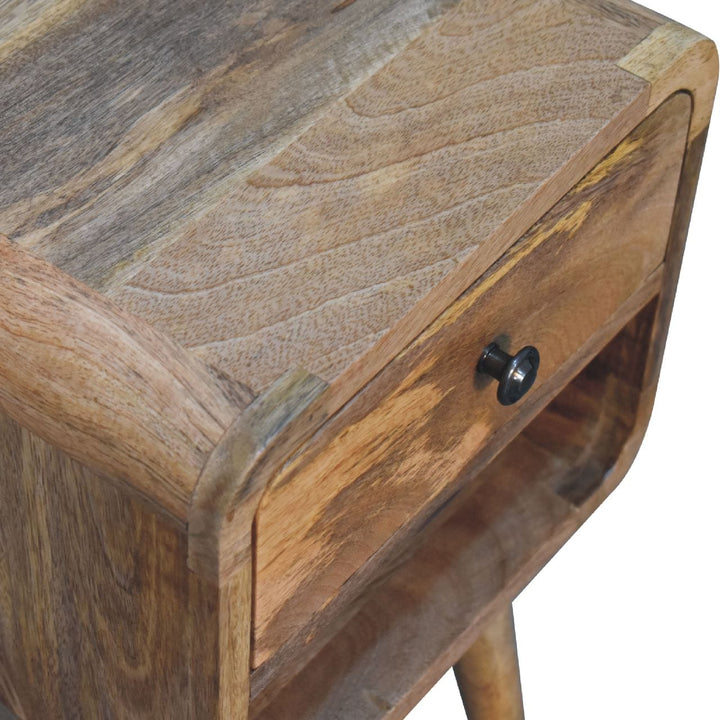 Mid-Century Modern Mini Oak-ish Curve Lower Nightstand - Solid Mango Wood Bedside Table for Bedroom - product view 7...