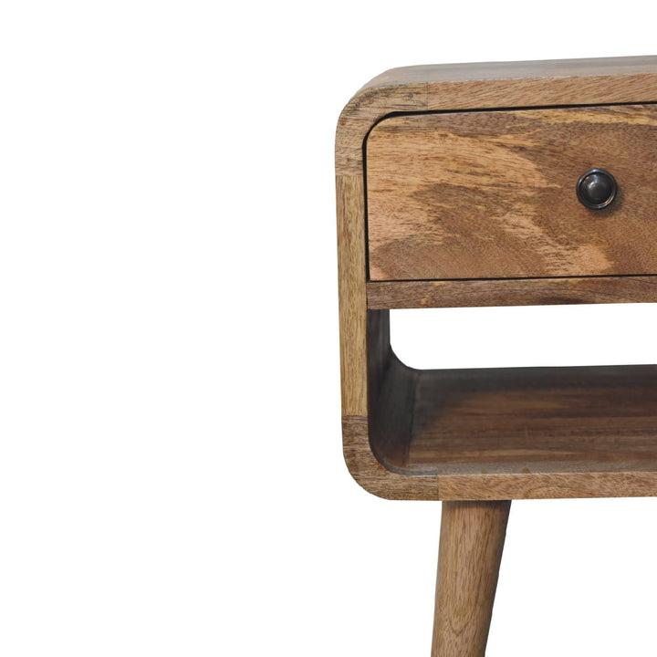 Mid-Century Modern Mini Oak-ish Curve Lower Nightstand - Solid Mango Wood Bedside Table for Bedroom - product view 5...