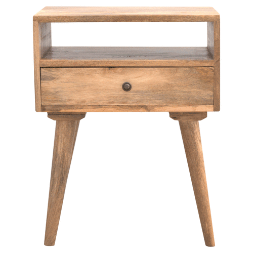 Mid-Century Modern Nightstand - Solid Mango Wood Bedside Table for Bedroom - product view 8 showing handcrafted solid...