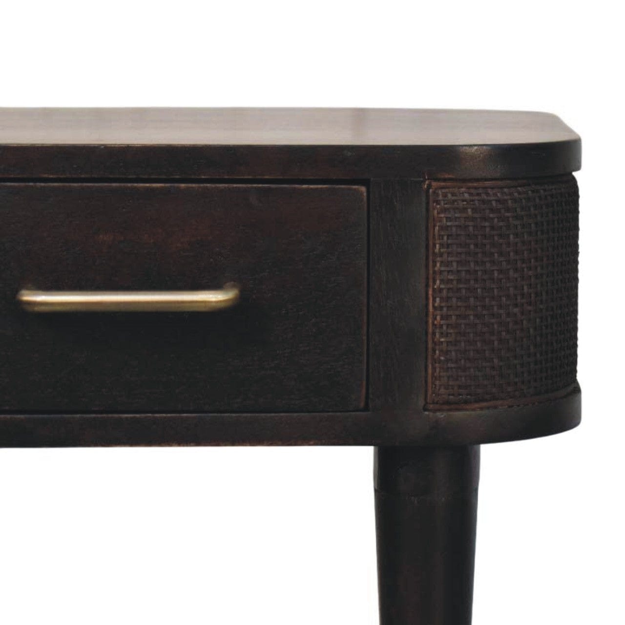 Mid-Century Modern Nightstand - Solid Mango Wood Bedside Table for Bedroom - product view 4 showing handcrafted solid...