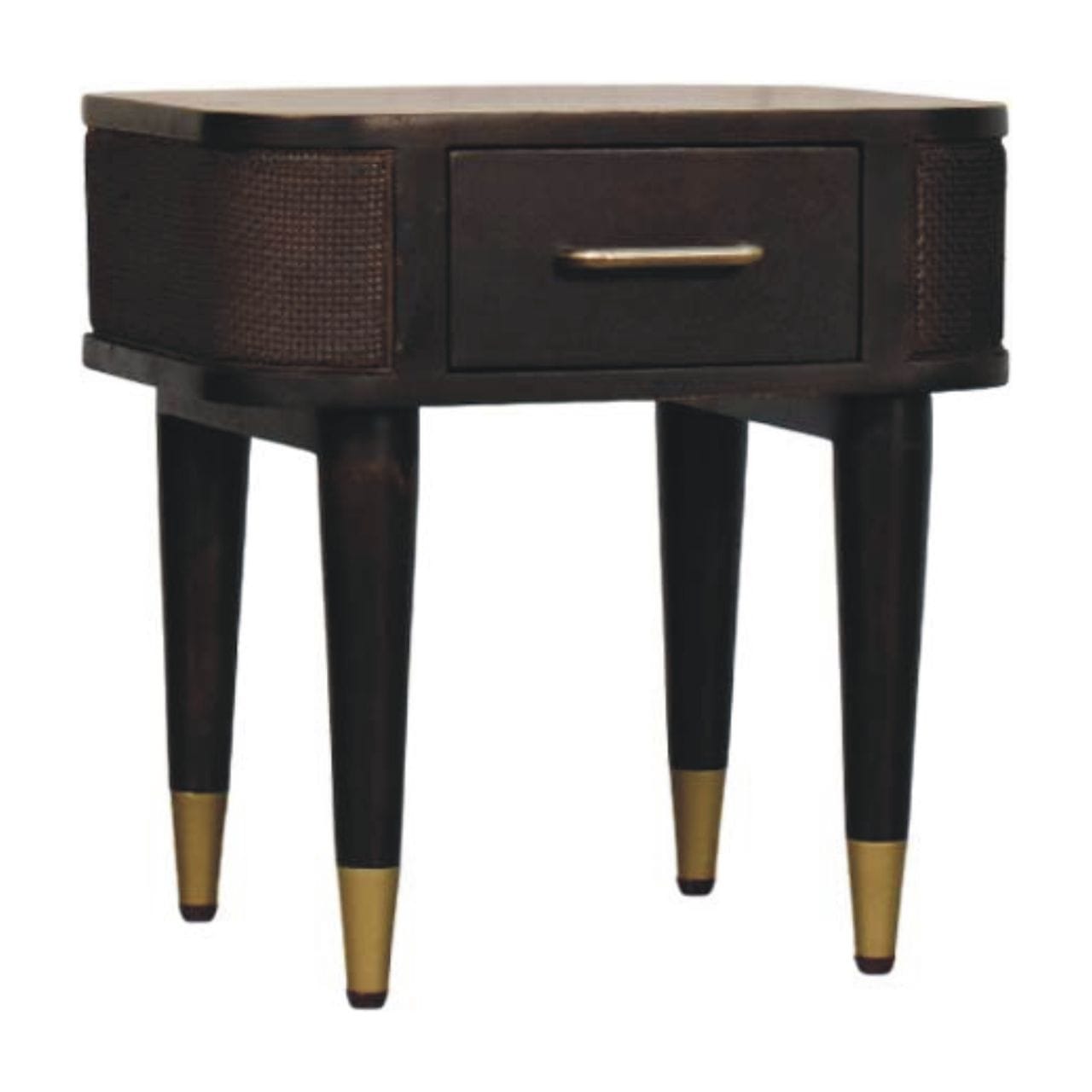 Mid-Century Modern Nightstand - Solid Mango Wood Bedside Table for Bedroom - product view 2 showing handcrafted solid...