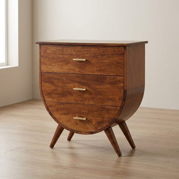 Mid-Century Modern Nightstand - Solid Mango Wood Bedside Table for Bedroom - main view showing handcrafted solid mango...