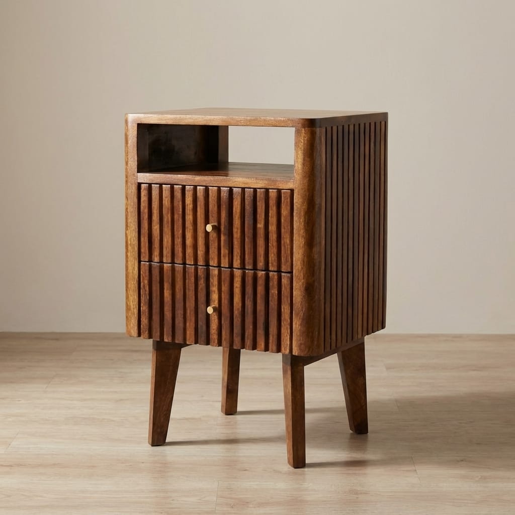 Mid-Century Modern Reeve Nightstand - Solid Mango Wood Bedside Table for Bedroom