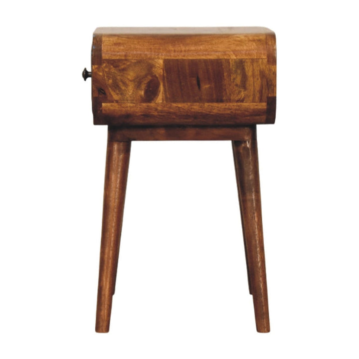 Mini Chestnut Nightstand - Solid Mango Wood Bedside Table for Bedroom - product view 8 showing handcrafted solid mango...