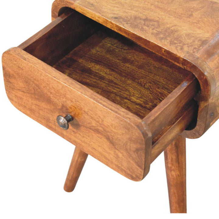 Mini Chestnut Nightstand - Solid Mango Wood Bedside Table for Bedroom - product view 6 showing handcrafted solid mango...
