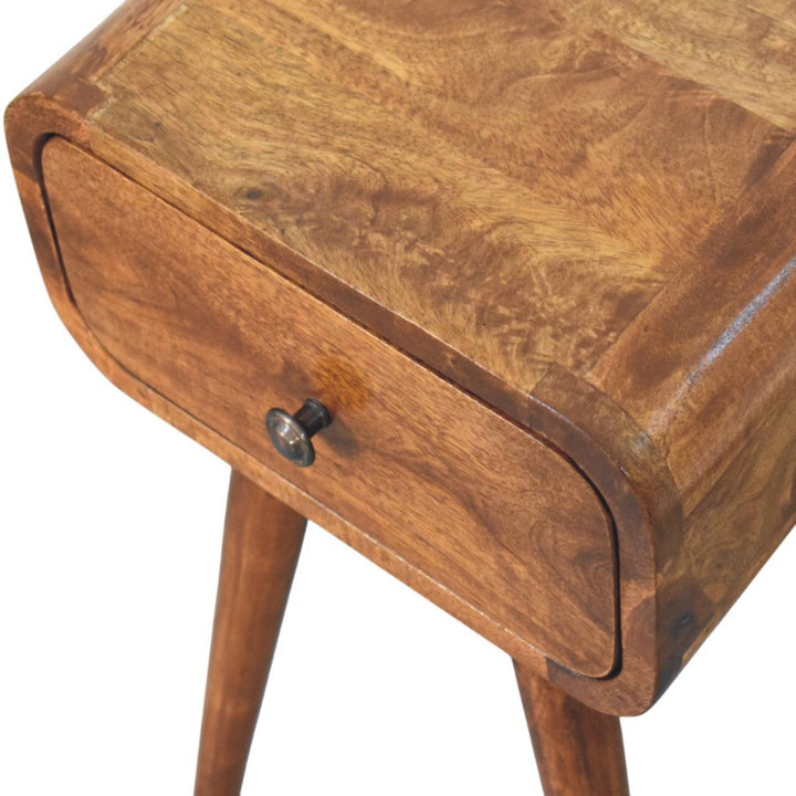 Mini Chestnut Nightstand - Solid Mango Wood Bedside Table for Bedroom - product view 5 showing handcrafted solid mango...