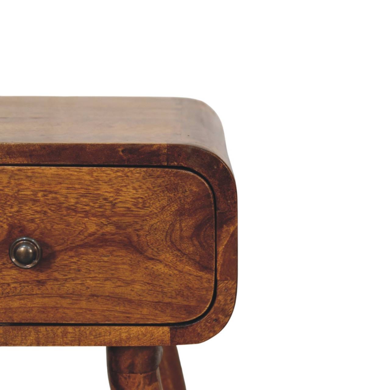 Mini Chestnut Nightstand - Solid Mango Wood Bedside Table for Bedroom - product view 4 showing handcrafted solid mango...