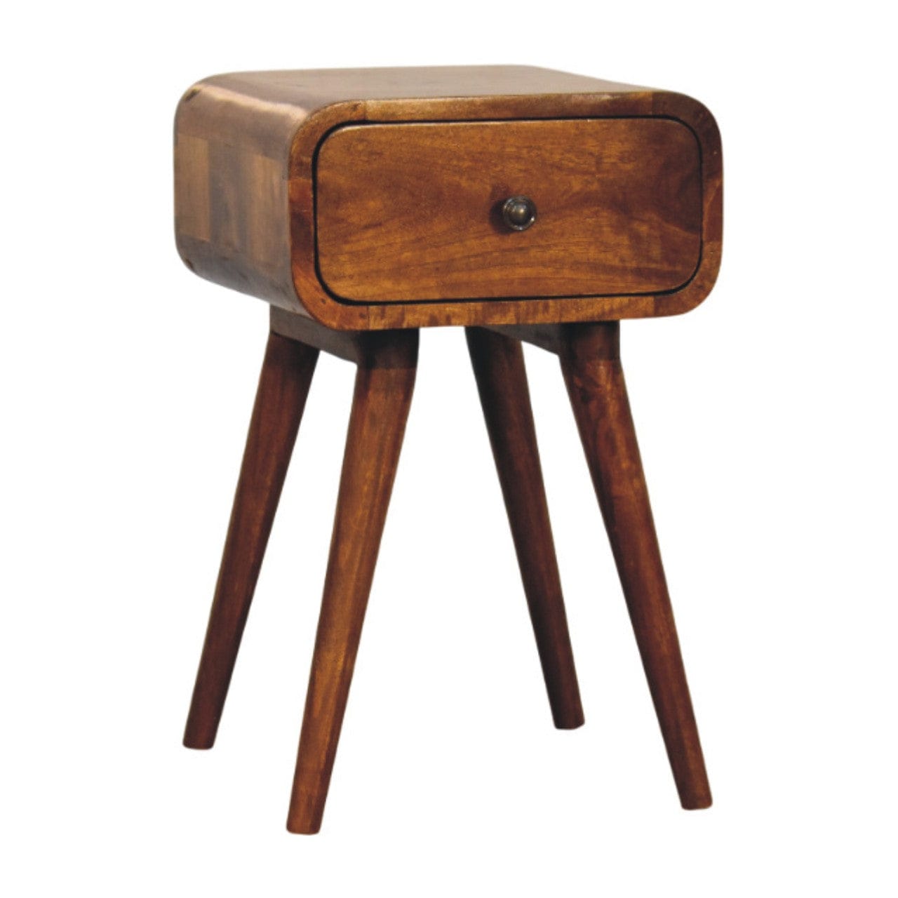 Mini Chestnut Nightstand - Solid Mango Wood Bedside Table for Bedroom - product view 3 showing handcrafted solid mango...