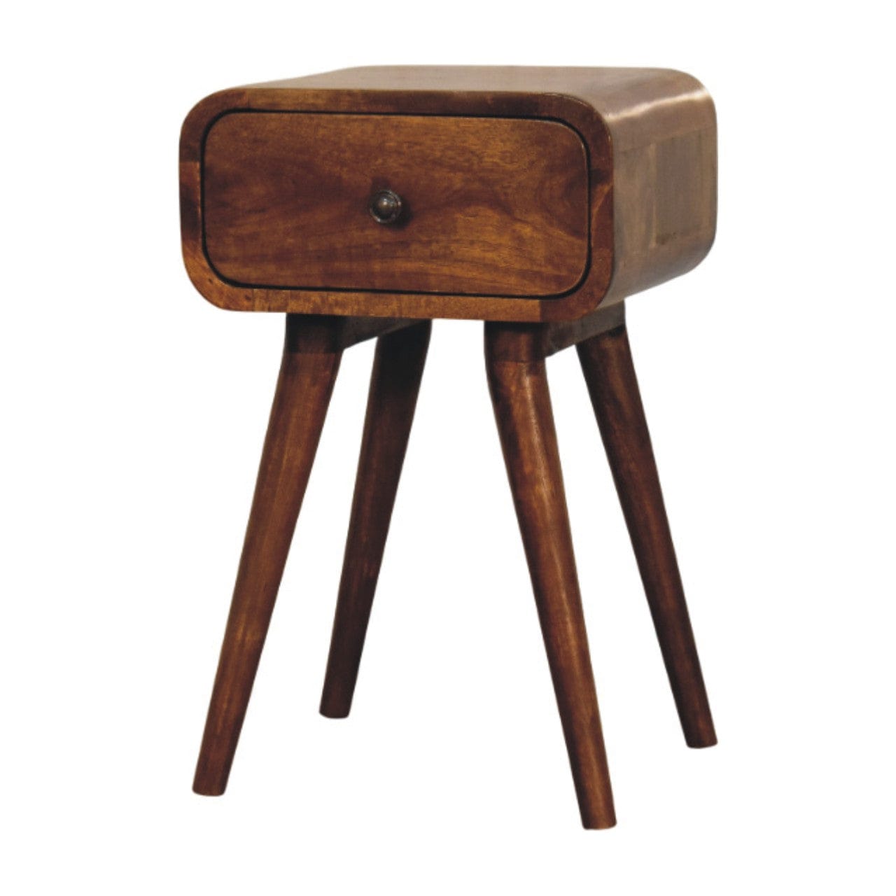 Mini Chestnut Nightstand - Solid Mango Wood Bedside Table for Bedroom - product view 2 showing handcrafted solid mango...