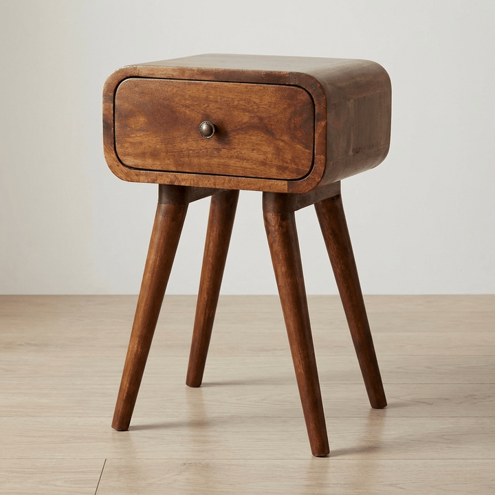 Mini Chestnut Nightstand - Solid Mango Wood Bedside Table for Bedroom - main view showing handcrafted solid mango wood...