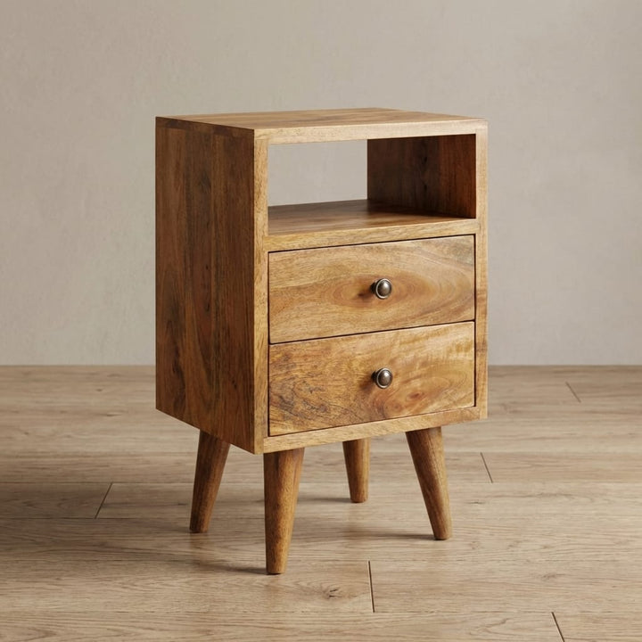 Mini Oak-ish Classic Open Nightstand - Solid Mango Wood Bedside Table for Bedroom - main view showing handcrafted solid...