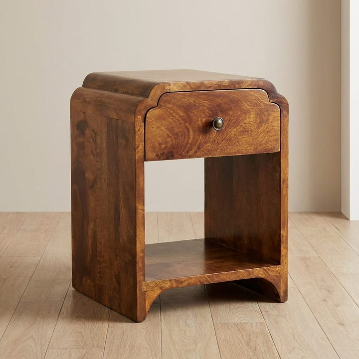 Newton Mini Chestnut Nightstand - Solid Mango Wood Bedside Table for Bedroom - main view showing handcrafted solid mango...