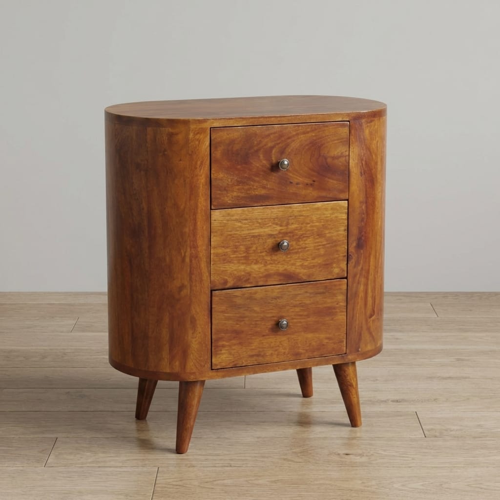 Rustic Mini Chestnut Nightstand - Solid Mango Wood Bedside Table for Bedroom - main view showing handcrafted solid mango...